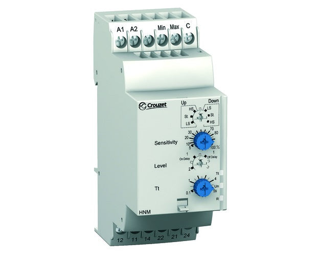 84870700, Liquid Level Control Relay, 240VAC or 24VAC/DC Aux Supply, DPDT 5 Amp, 2 Level Control, With time delay adjustments, HNM 24-240V AC/DC