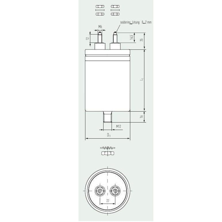 E62.L10-303G10, 30uF, 65x109mm Heavy Duty AC Film Power Capacitor w/Stud -40 to 85 °C 200,000 hrs, 850VAC/1400VDC