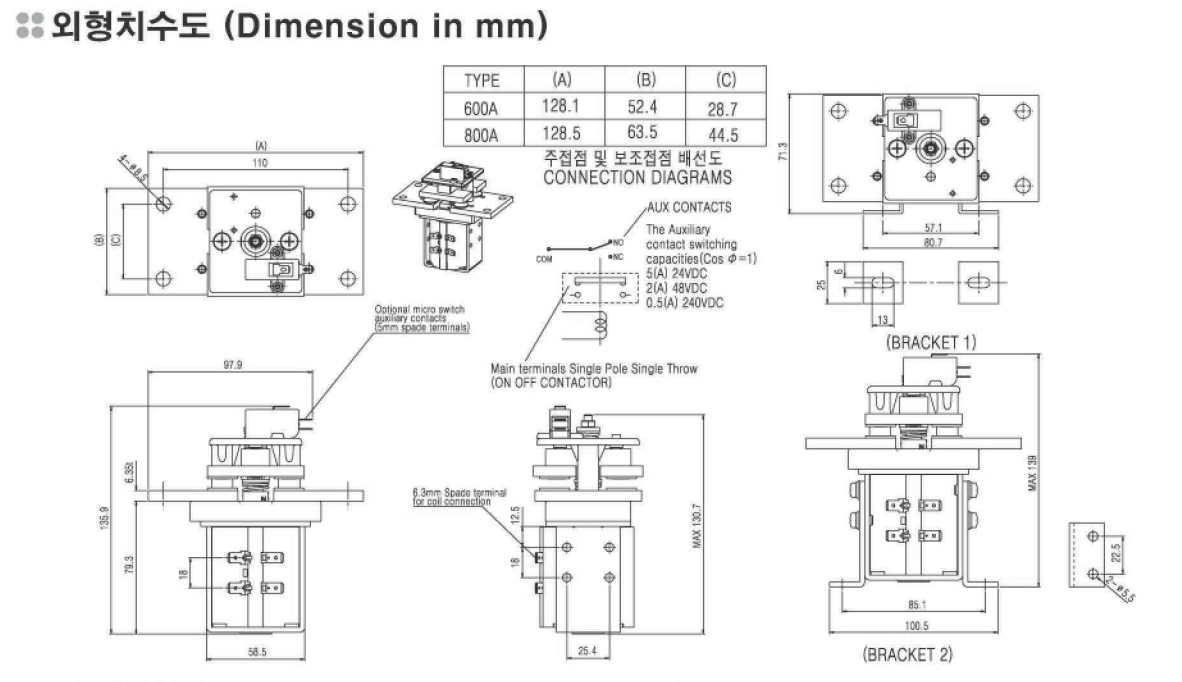 CTS800-12S, Contactor SPST-NO, 800 AMP, 6-110VDC, 12VDC Coil, SPDT Auxiliary Contact