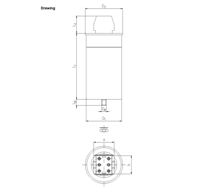 E62.R23-104M30, 3 x 100uF, 3 Phase Heavy Duty AC Film Capacitor ø116 x 230mm, Doubel Sided Terminals, M3 Design, 750VAC