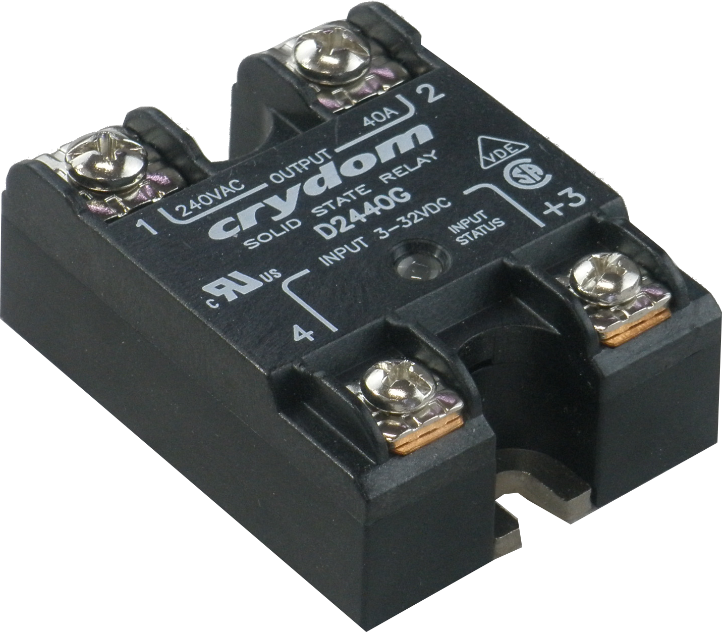D2440G, Solid State Relay, Single Phase 4-32VDC Control, 40A, 24-280VAC Load w/status LED