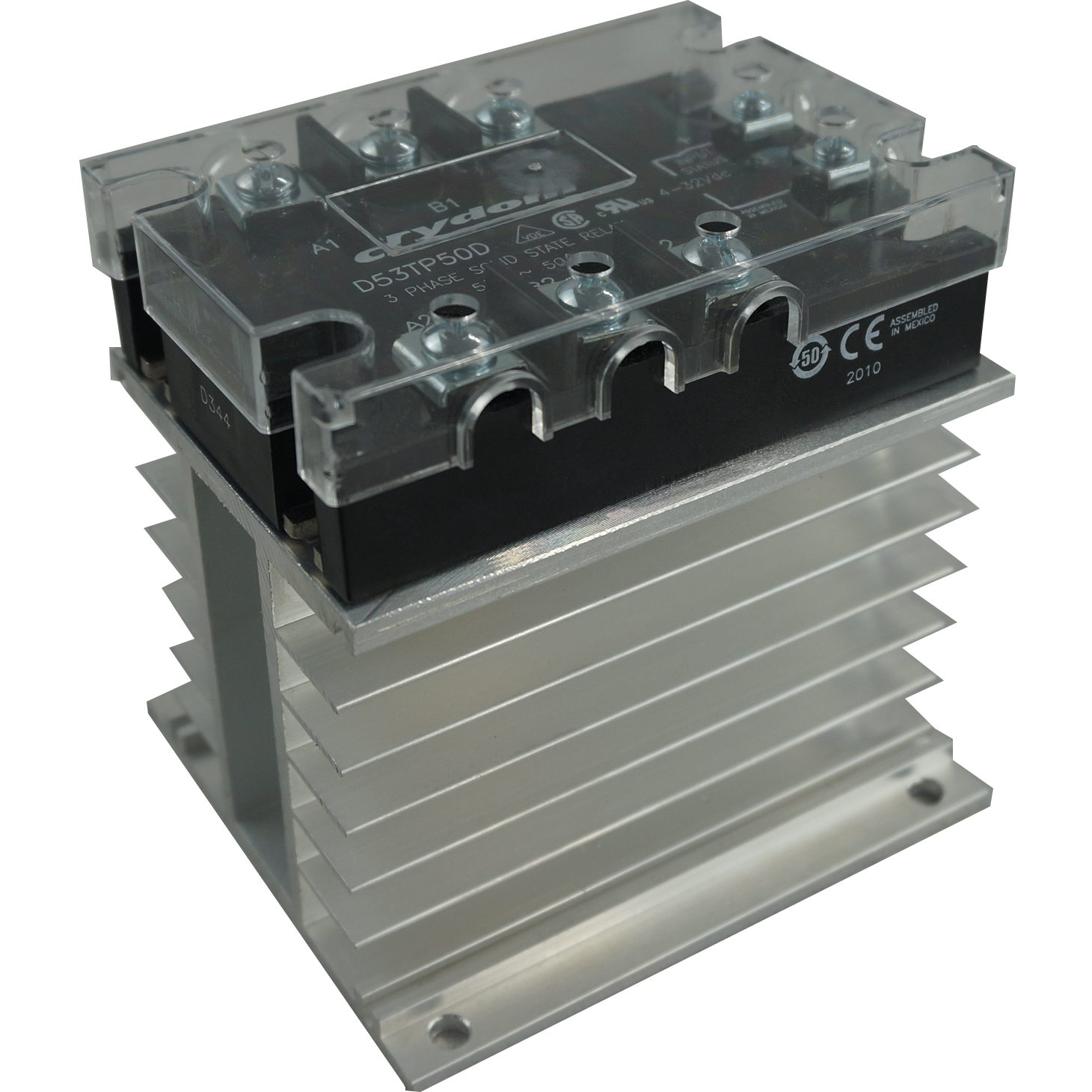 FTH6053ZA4 + HS212DR, Solid State Relay, and Heatsink Assembly, 3 Phase 90-280VAC Control, 20 Amp per phase @ 40 Deg C, 48-530VAC Load, LED Status Indicator, with IP20 Cover
