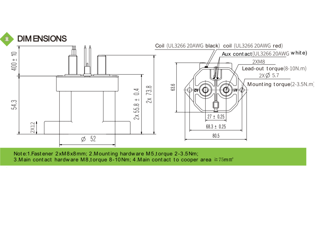 DEVD200E2DA4, Contactor SPST-NO Non Polar, 200 AMP, 12-800VDC, 36-72VDC Coil, SPST-NO Auxiliary Contact