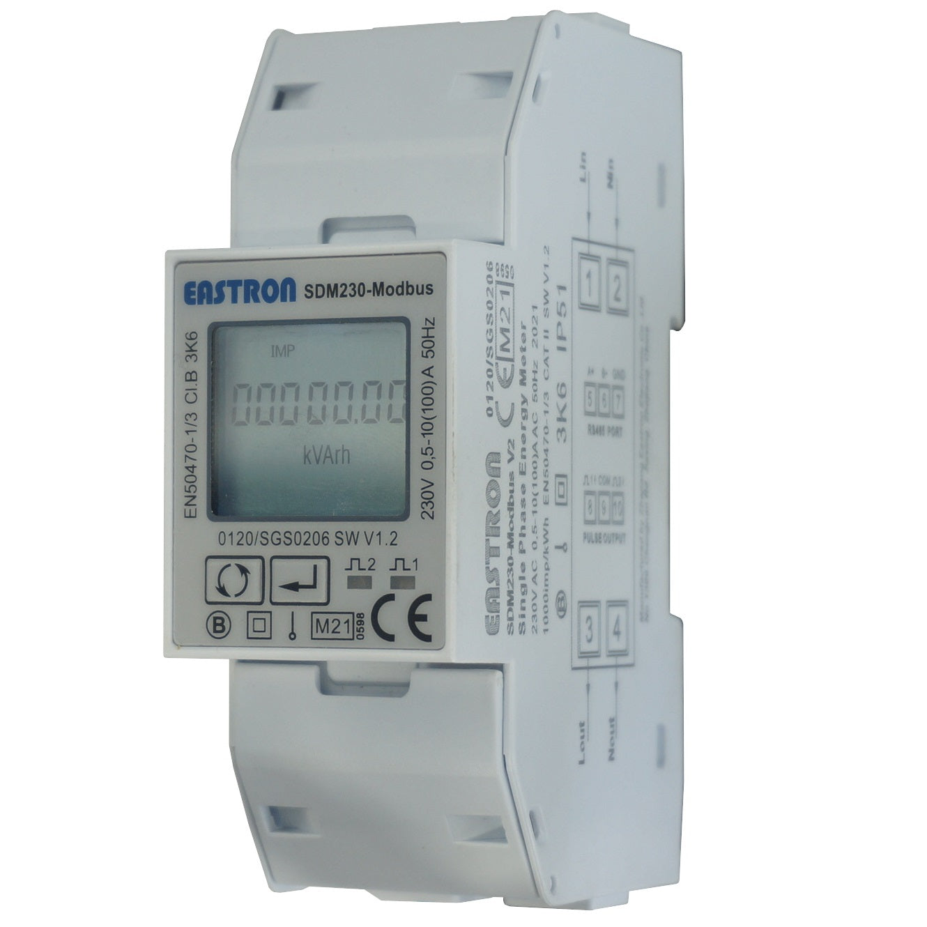 SDM230-LORAWAN-MID-AS923, DIN Rail Mount kWh Meter, Single Phase, 240VAC aux, Class 1, 100Amp Direct Connect, w/ 2 x pulse outputs and LoRaWaN AS923 Wireless Comms, MID Approved