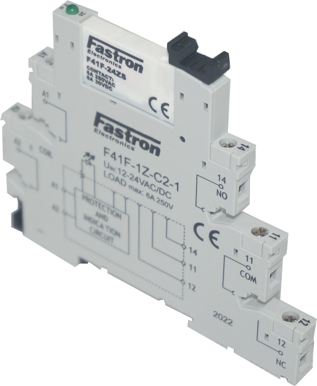 F41F-1Z-C2-1-24AC/DC, Slim Relay & Socket 12-24VAC Coil, 6 Amp @ 30VDC/250VAC-Relay Slimline-Fastron Electronics-Fastron Electronics Store