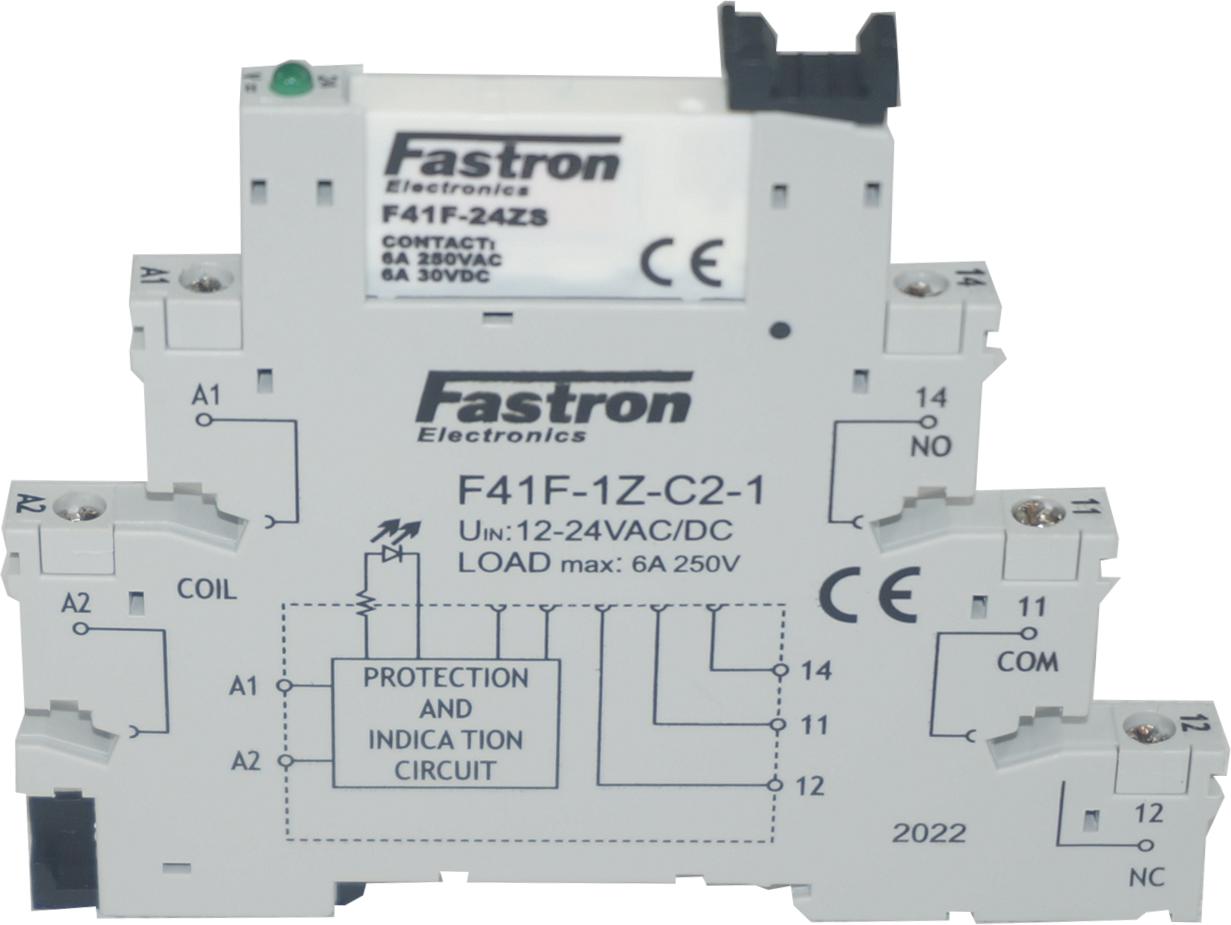 F41F-1Z-C2-1-24AC/DC, Slim Relay & Socket 12-24VAC Coil, 6 Amp @ 30VDC/250VAC-Relay Slimline-Fastron Electronics-Fastron Electronics Store