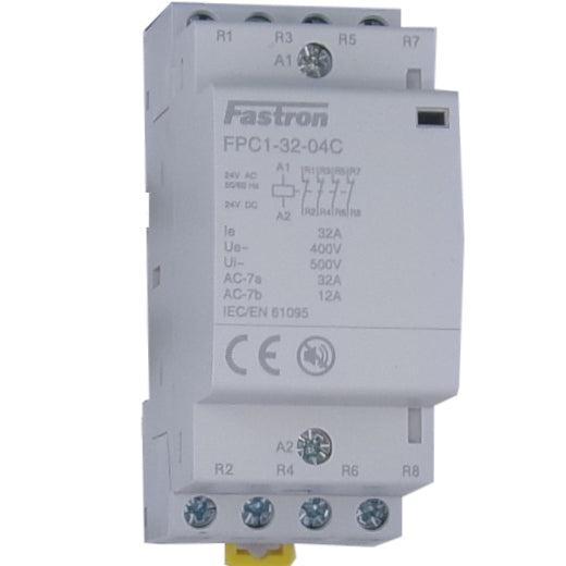 FPC1-32-04C-230VAC, 4 Pole 4 x SPST NO Modular Contactor 440VAC 32 Amp 50/60Hz, 230VAC/220VDC Coil Voltage, Hum Free