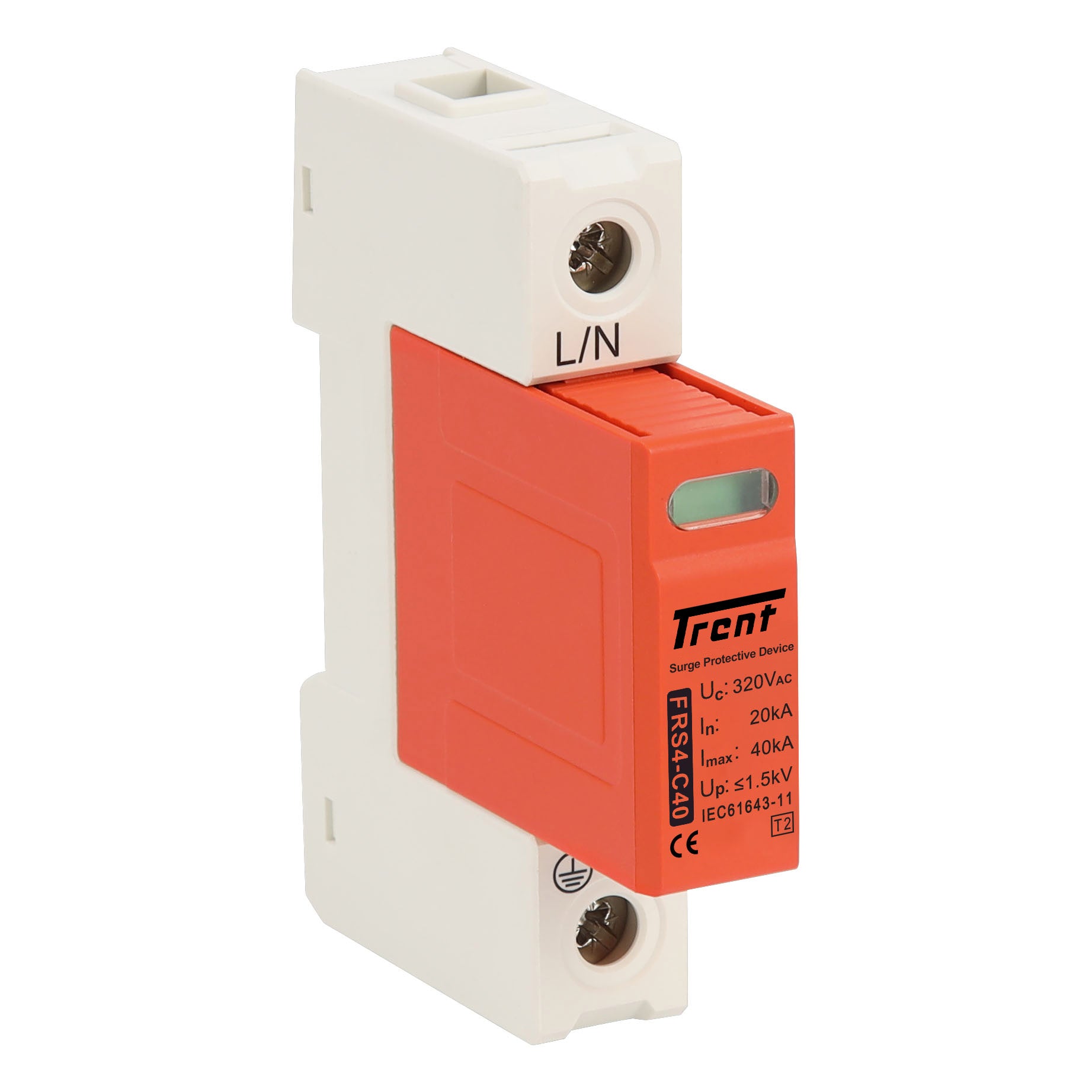 FRS4-C40 320V 1P (1+0) (R), Class II/Type 2, AC Surge Protection Device (SPD) with Remote Contacts, 1 Pole In = 20/50kA L-N, 230VAC, DIN Rail Mount, L/N-PE, High Energy MOV Type