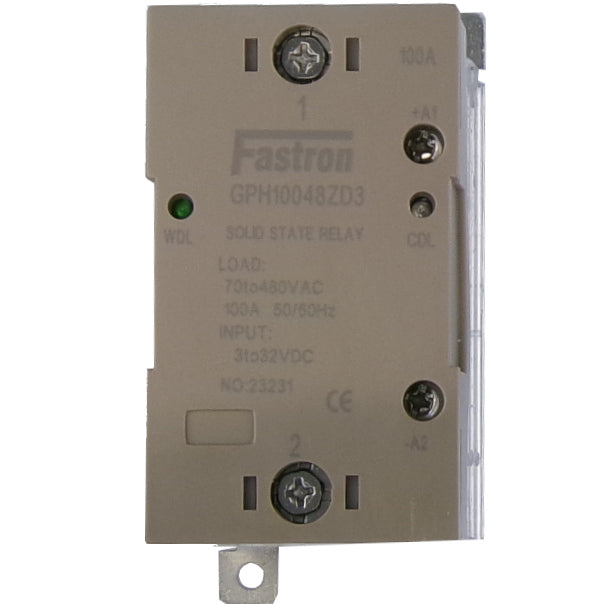GPH10048ZD3, Solid State Contactor SSR, Single Phase 5-24VDC Control, 100Amp 48-600VAC Load, Din Rail Mount