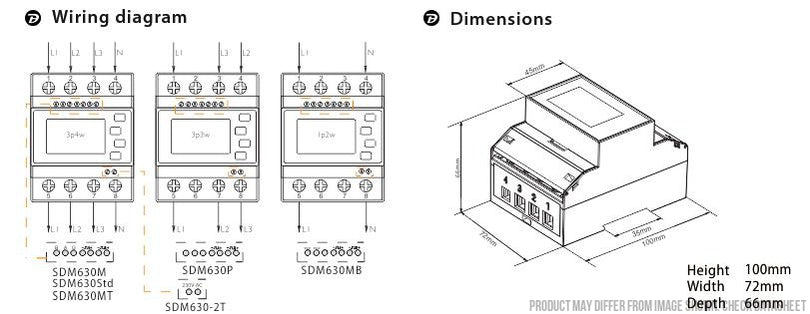 SDM72D-M-2-MID, DIN Rail Mount kWh Meter, 3 Phase, with Resettable Energy Register, 500VAC L-L, Class 1, 100 Amp Direct Connect input, w/ 1 x fixed pulse output and RS485 Comms, MID Approved. Built for EV Chargers