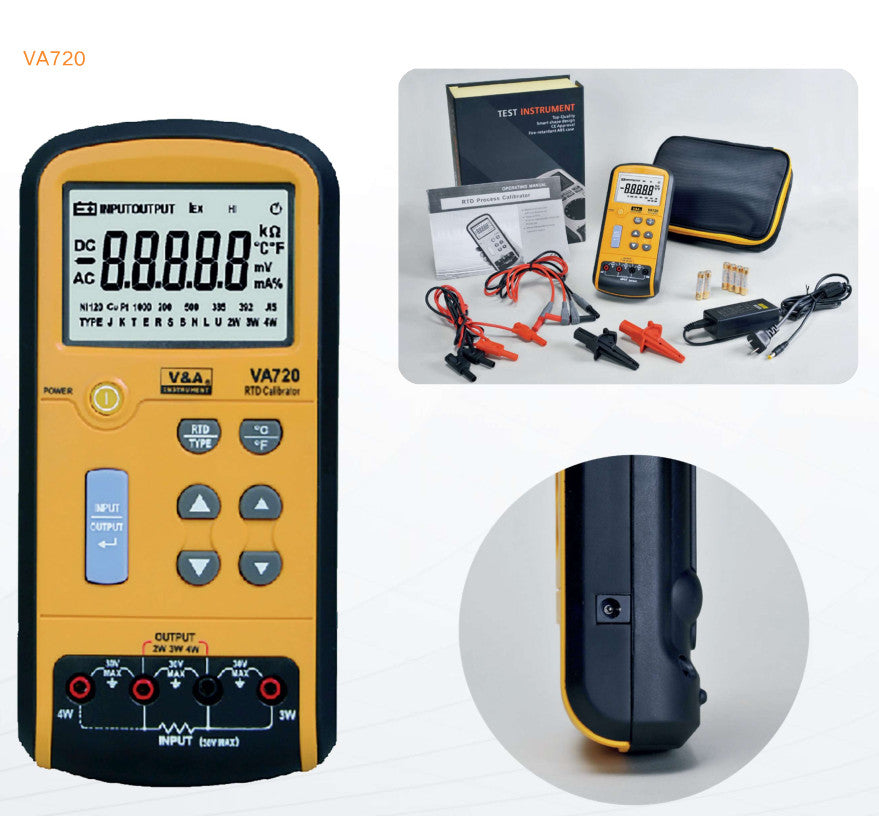 VA720, Portable RTD Calibrator For PT10,PT50,PT100,PT200,PT500,PT1000(385),PT100(JIS) or Ohms, To Measure and Simulate RTD