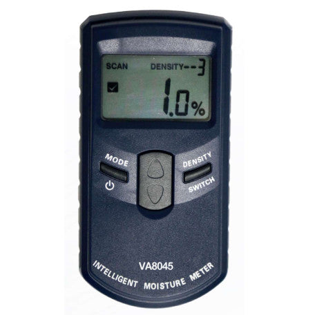 VA8045, Moisture Meter (Inductive) for 10 Grades of Wood Density. Range 40 to 80%, +/-1% Resolution 0.5%, +/-1 Deg C. Surface Probe Type 10 Grades of Wood Density Available. Automatic Temperature Compensation, Measurement through HF Electromagnetic waves