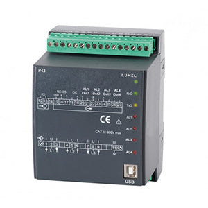 P43 221300M0, Class 0.5 Power Transducer 4 wire, 20-480V L-L, 5Amp measurement, 85-253VAC/90-320VDC Supply, 4 x Analogue -20-20mA/4-20mA/-10-10V output, USB Programming Port, Modbus RTU Comms, 750 OHM Load Resistance, without display