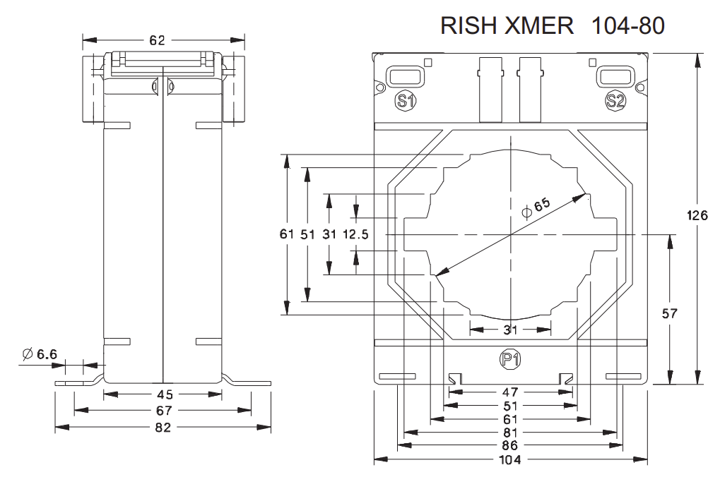 Rish Xmer 104-80 (45) 1500/5 Class 1, 30VA, ⌀ 65mm or 85 x 12mm Busbar