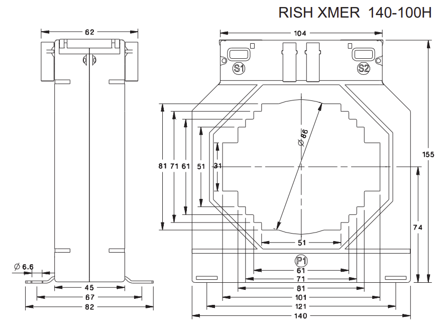 Rish Xmer 140-100H (45) 4000/5 Class 0.5, 60VA, ⌀ 86mm or 101 x 31mm Busbar