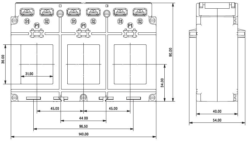 3PH140-31(40) 250, Class 0.5 1.5VA, Class 1 2.5VA 250 Amp, 5 Amp Output, 3 Phase Current Transformer, Panel Mount, Busbar Mount