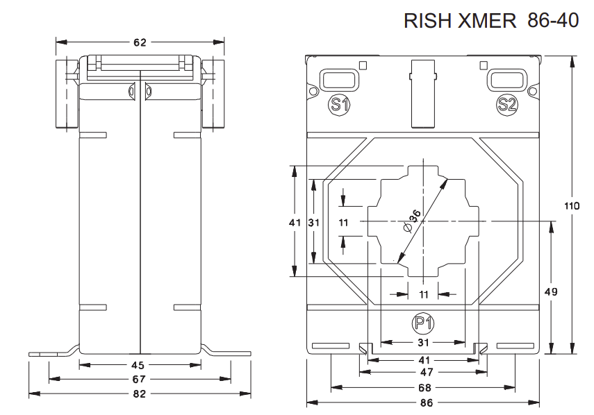 CT 200/5 Class 1 15VA 86/40 (45), Current Transformer 200/5Amp CT 15VA HIGH BURDEN, Class 0.5, 36mm Aperture or 11x41mm Busbar