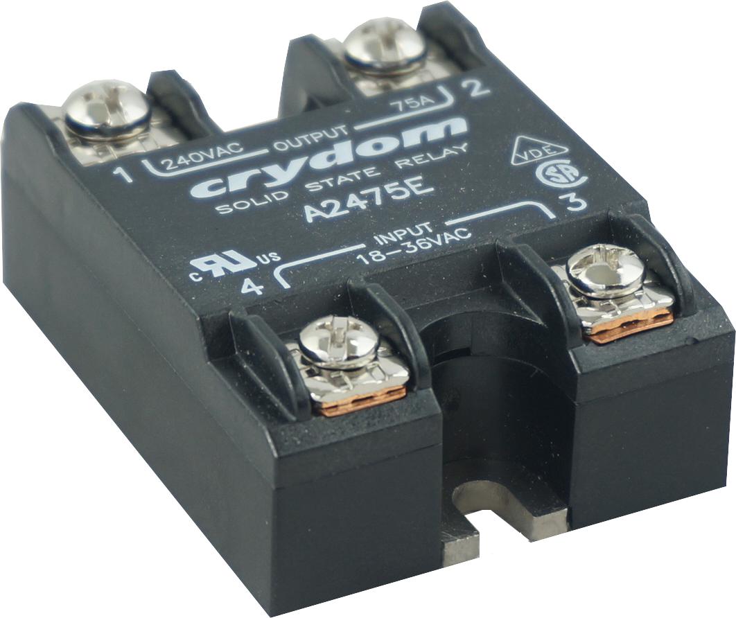 A2475E, Solid State Relay, Single Phase 18-36VAC Control, 75A, 24-280VAC Load
