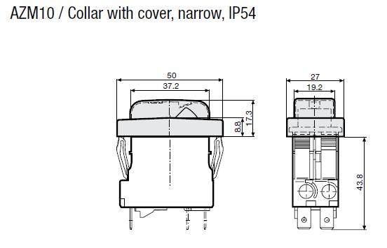 4430.2031 TA45-A624F140C0-AZM10, 2 Pole Rocker Switch, Non Latched, 14 AMP, 240VAC, 1 Pole Thermal Overload Protection, Screw Connection, Embossed Green Transparent Illumination, Collar with Cover Narrow IP54