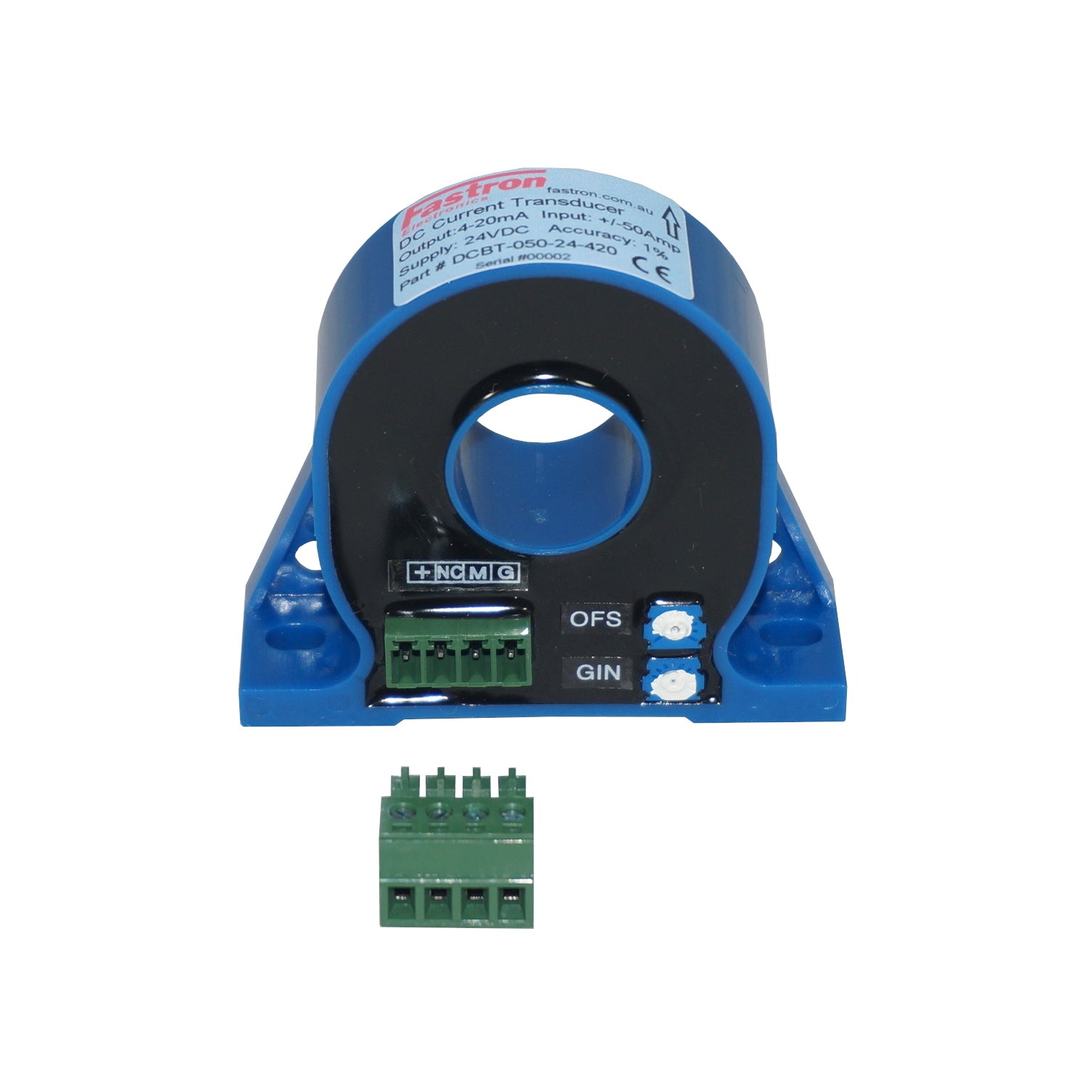 DCBT-300-24-420, Hall Effect DC Current Transducer, +/-300 Amp DC, 4-20mA bipolar output, 24VDC supply, 20mm Aperture