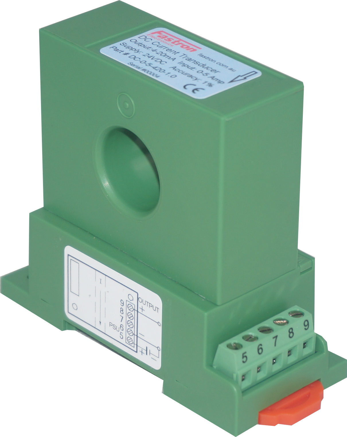 DC-0-10-010-1.0, Hall Effect DC Current Transducer, 0-10 Amp DC, 0-10V Bipolar output, 24VDC supply