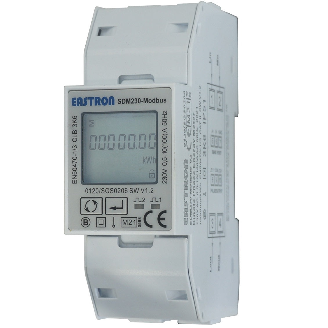 SDM230-Modbus-MID-V2, DIN Rail Mount kWh Meter, Single Phase, 240VAC aux, Class 1, 100Amp Direct Connect, w/ 2 x pulse outputs and RS485 Modbus RTU Comms, MID Approved