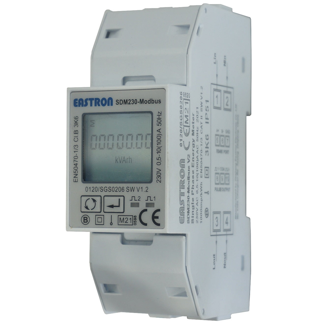 SDM230Modbus-MID-V2 (SLX), DIN Rail Mount kWh Meter, Single Phase, 240VAC aux, Class 1, 100Amp Direct Connect, w/ 2 x pulse outputs and RS485 Modbus RTU Comms, MID Approved