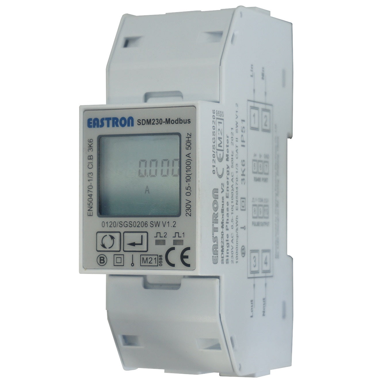 SDM230-Modbus-MID-V2, DIN Rail Mount kWh Meter, Single Phase, 240VAC aux, Class 1, 100Amp Direct Connect, w/ 2 x pulse outputs and RS485 Modbus RTU Comms, MID Approved