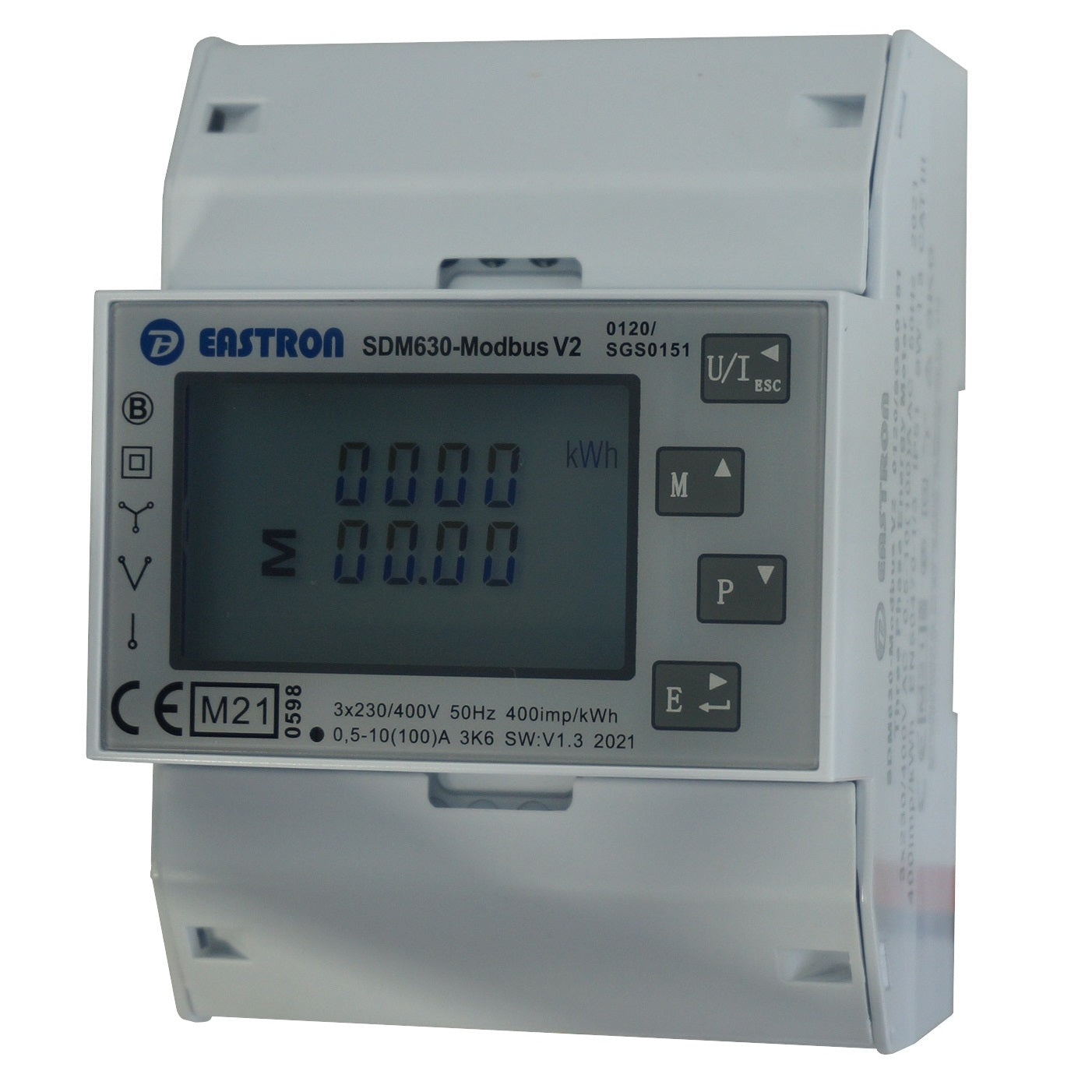 SDM630Modbus-MID-V2-GROWATT-SOLAX, DIN Rail Mount kWh Meter, 3 Phase, Class 1, 100Amp Direct Connect, w/ 2 x pulse outputs and RS485 Modbus RTU Comms, MID Approved, Special 100mS Communication response time