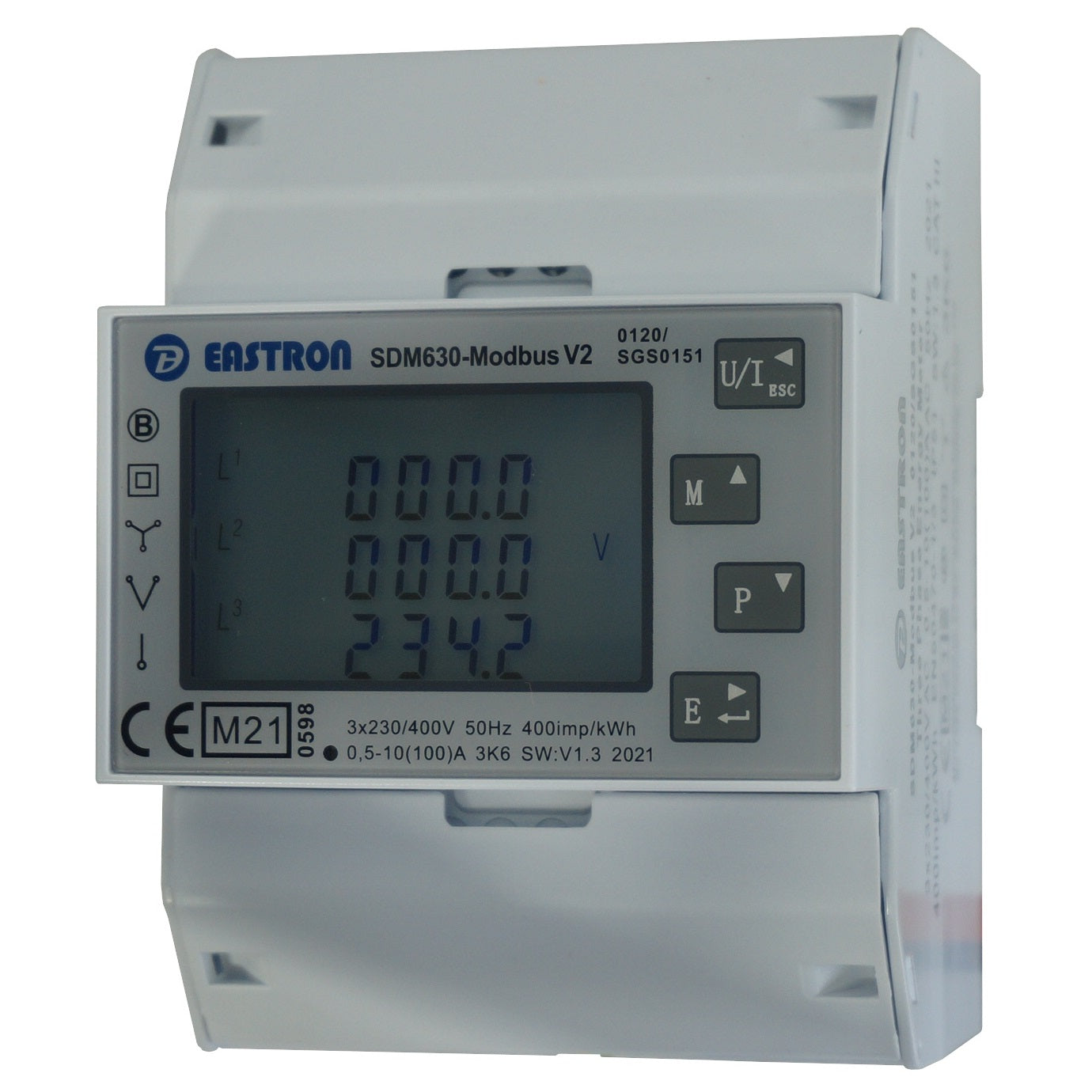 SDM630Modbus-MID-V2-CL1, DIN Rail Mount kWh Meter, 3 Phase, Class 1, 100Amp Direct Connect, w/ 2 x pulse outputs and RS485 Modbus RTU Comms, MID Approved