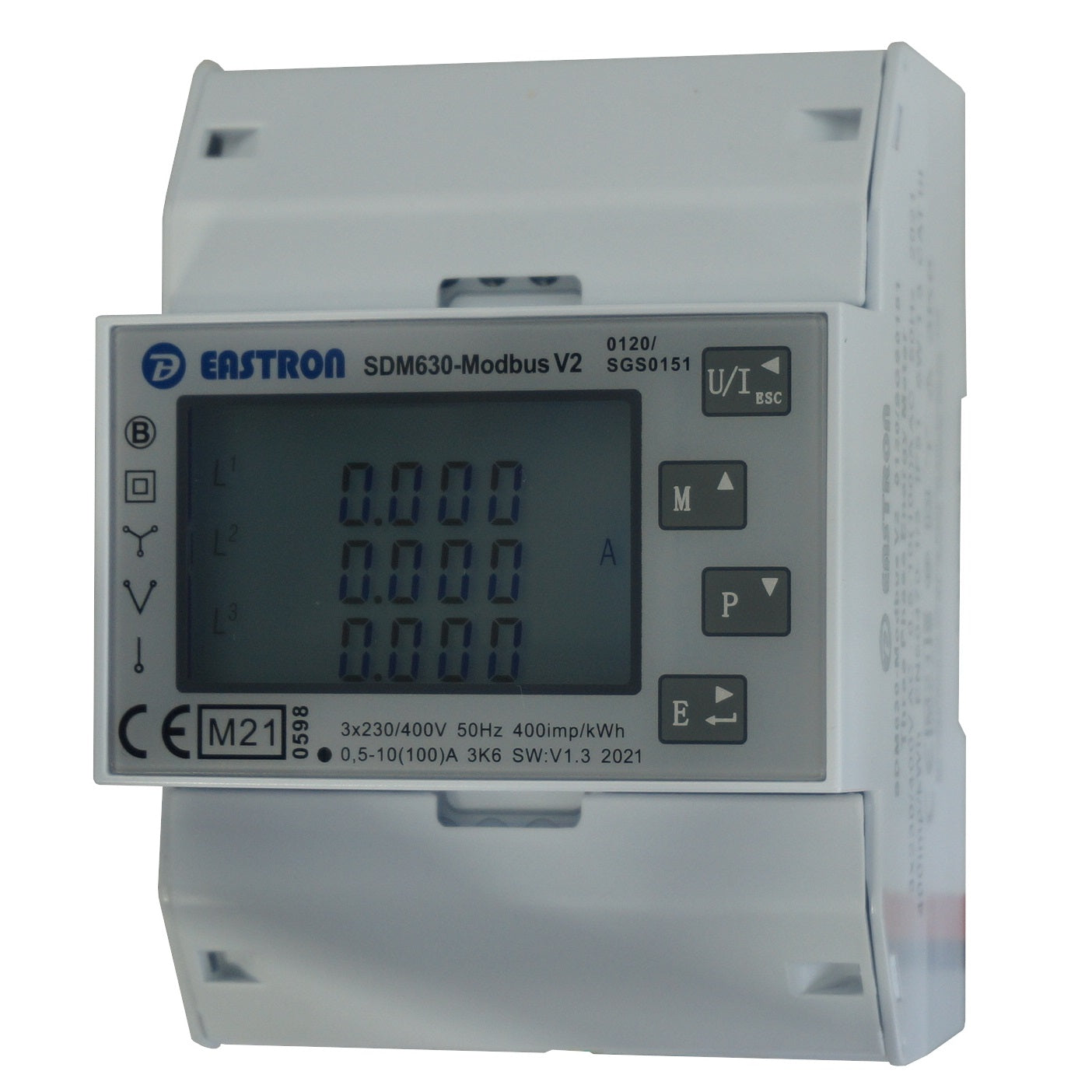 SDM630Modbus-MID-V2-GROWATT-SOLAX, DIN Rail Mount kWh Meter, 3 Phase, Class 1, 100Amp Direct Connect, w/ 2 x pulse outputs and RS485 Modbus RTU Comms, MID Approved, Special 100mS Communication response time