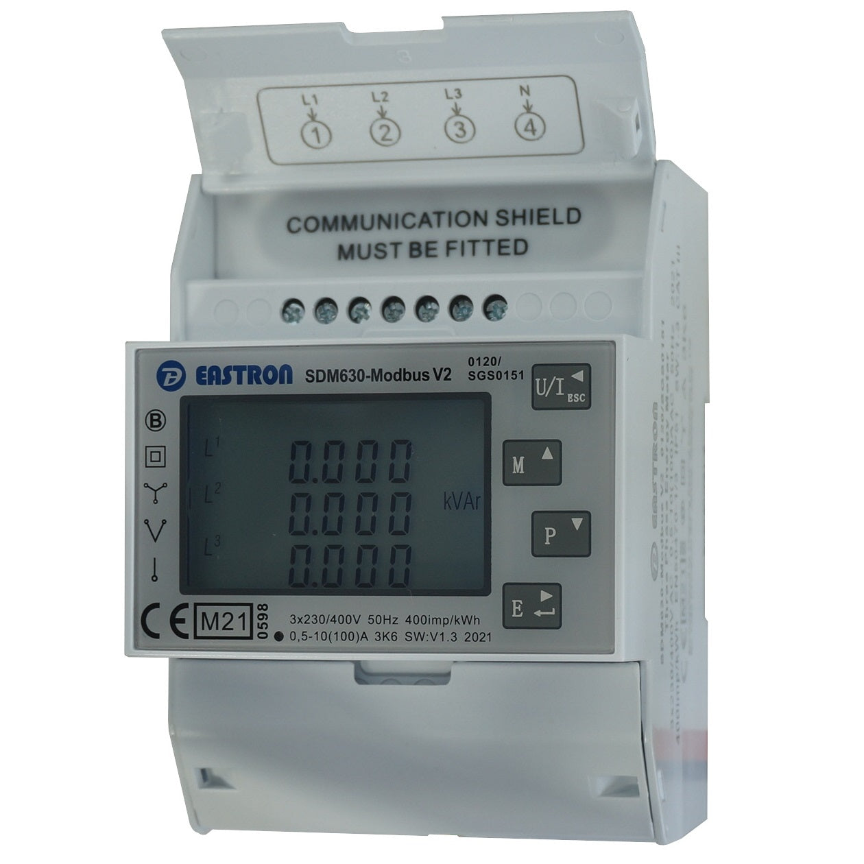 SDM630Modbus-MID-V2-GROWATT-SOLAX, DIN Rail Mount kWh Meter, 3 Phase, Class 1, 100Amp Direct Connect, w/ 2 x pulse outputs and RS485 Modbus RTU Comms, MID Approved, Special 100mS Communication response time