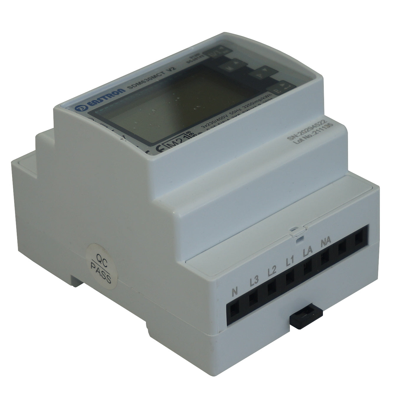 SDM630MCT-MODBUS-MID-CL1 V2, DIN Rail Mount kWh Meter, 3 Phase, 240VAC aux, Class 1, 1/5 Amp CT Connect, w/ 2 x pulse outputs and RS485 Modbus RTU Comms