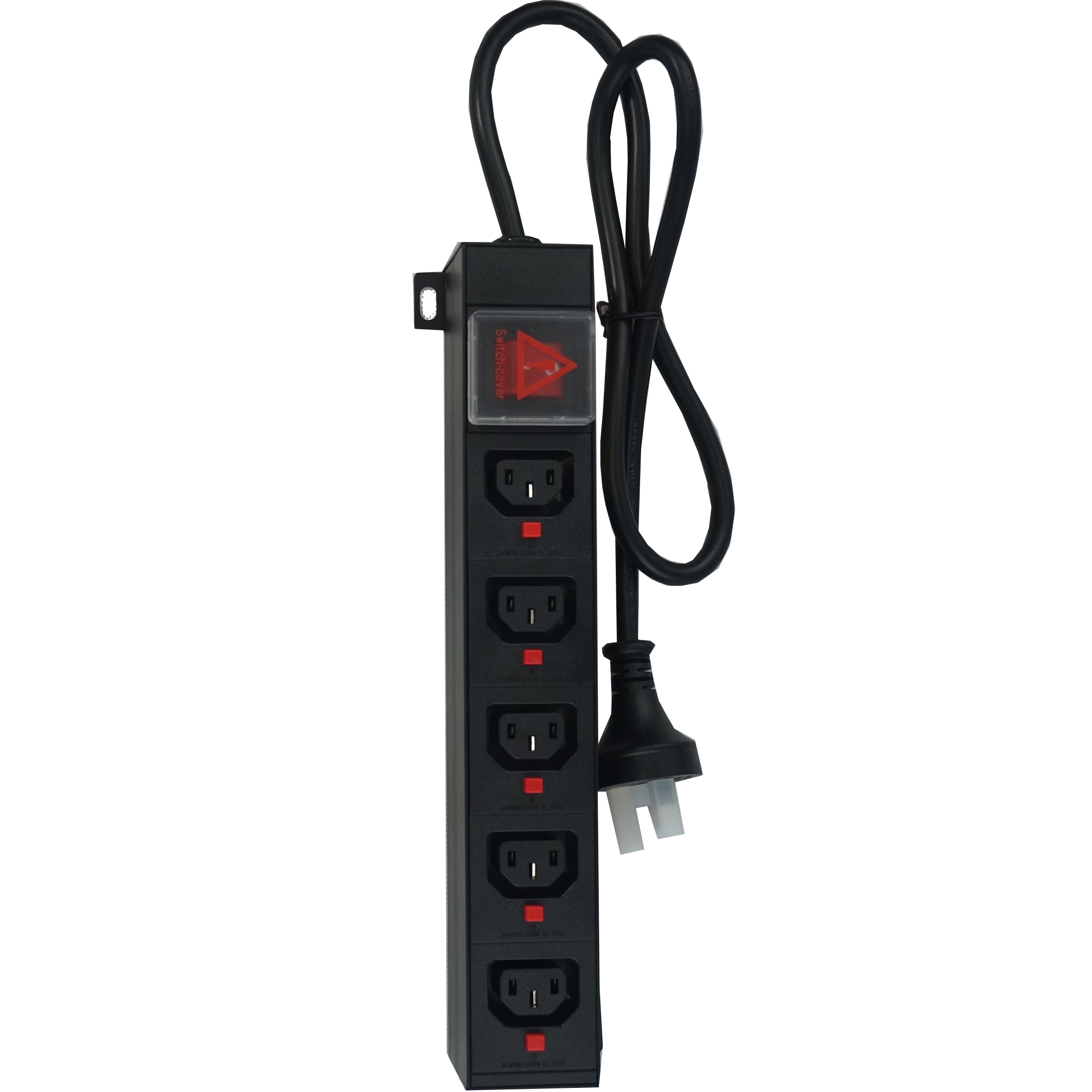 DSTO-MAU-5F-R-0.8M-N-H-SP1, Power Distribution Unit (PDU) with IEC Inlet Male AU Plug via 10.5M Cable, to 5 x F/C13 Outlet, 240VAC @ 10 Amp with Rocker Switch, Rack Mounted, with Overload Protection, MOQ = 10pcs, Metal Construction