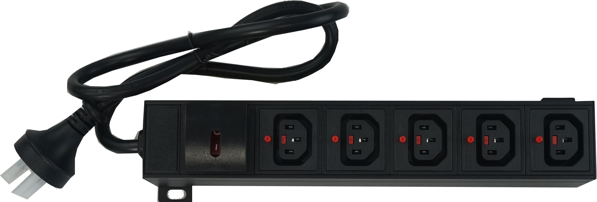 DSTO-MAU-5F-R-0.8M-N-H, Power Distribution Unit (PDU) with IEC Inlet Male AU Plug via 10.5M Cable, to 5 x F/C13 Outlet, 240VAC @ 10 Amp with Rocker Switch, Rack Mounted, with Overload Protection, MOQ = 10pcs (if not in stock), Metal Construction