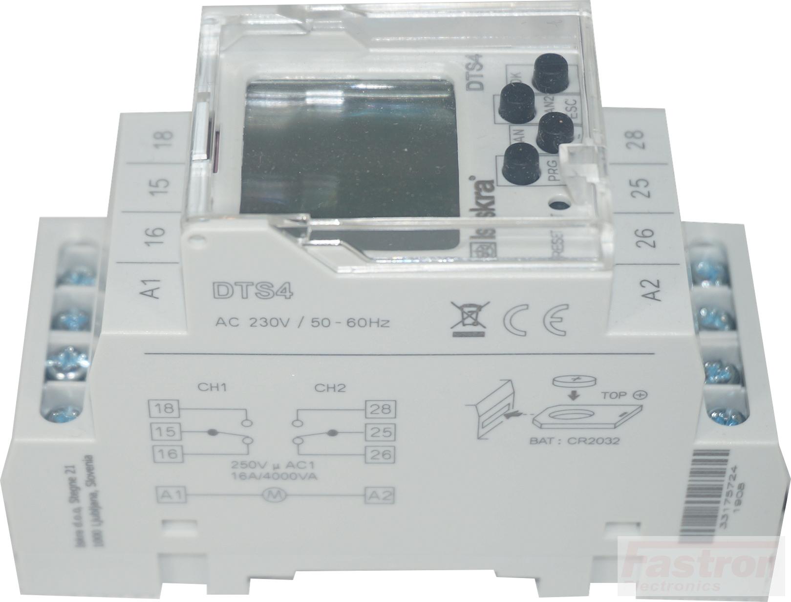 DTS 4 230VAC, Digital Time Switch with Astronomical Program, 240VAC, 2 x 16 Amp SPST CO Relay-Timer-Iskra Doo-Fastron Electronics Store