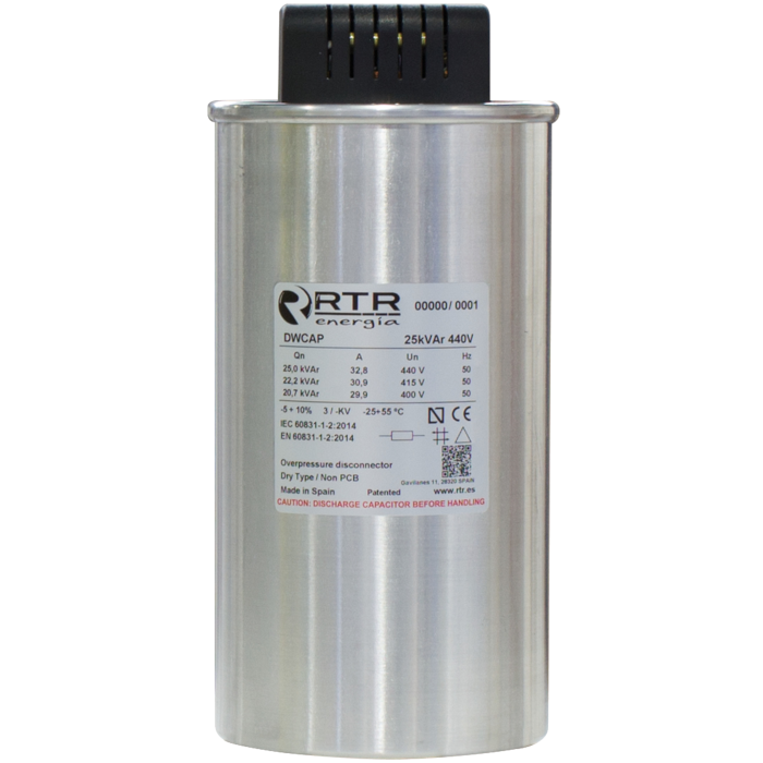 D5251255TER0000 Power Factor Correction Capacitor, 3 Phase, Dry Type DWCAP 12.5 KVAR, 525V, 50HZ, 100 x 230mm