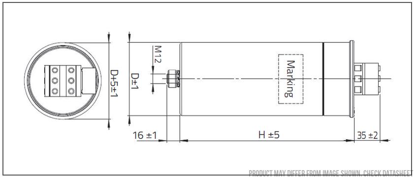 KNK3053 25KVAR 525V 50HZ S, Power Factor Correction Capacitor, 3 Phase, 116 x 210mm Dry Type, 3 x 96.2uF, Includes Discharge Resistor