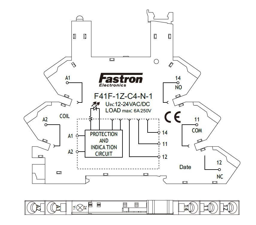 F41F-1Z-C4 N-1 24VAC/DC Socket, Slimline SOCKET ONLY with Spring Terminals, for 1-36VDC Coil F41F Series Slim Relays-Relay Slimline-Fastron Electronics-Fastron Electronics Store