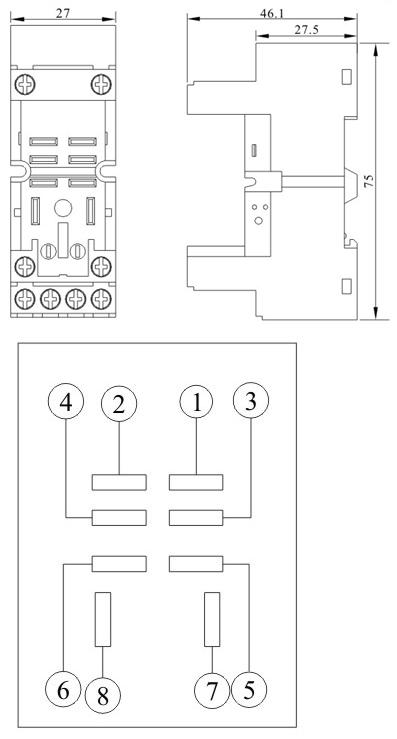 F13F-2Z-C4, 8 Pin Relay Socket, Rated for 2 x 12 Amp, 250VAC/30VDC Load, 0-240VAC/0-60VDC Coil