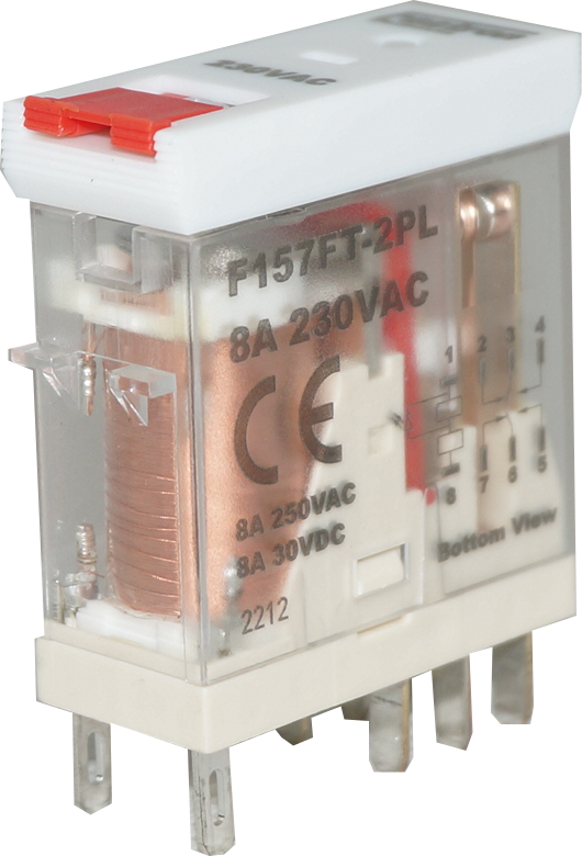 F157FT 2PL 8A 230VAC, Relay, DPDT 8 Amp Form C, 250VAC/30VDC Load, 230VAC Coil, Socket or PCB Mount