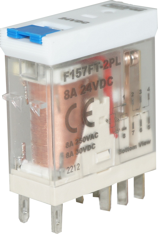 F157FT 2PL 8A 24VDC, Relay, DPDT 8 Amp Form C, 250VAC/30VDC Load, 24VDC Coil, Socket or PCB Mount