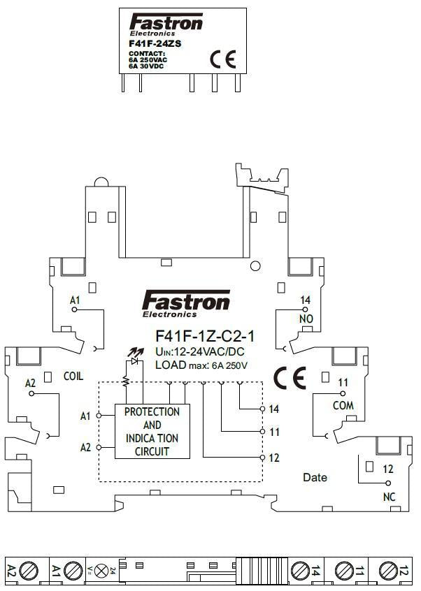 F41F-1Z-C2-240VAC, Slimline SOCKET ONLY with Screw Terminals, for F41F 220/240VAC Control Series Slim Relays-Relay Slimline-Fastron Electronics-Fastron Electronics Store