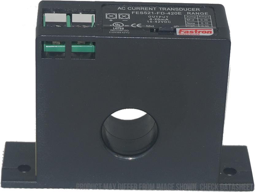 FES521-FD-420E,Solid Core AC Current Transducer, Solid Core Multirange 0-10A,20A, 50A, Self Powered, Average RMS 4-20mA Output. 1% Accuracy