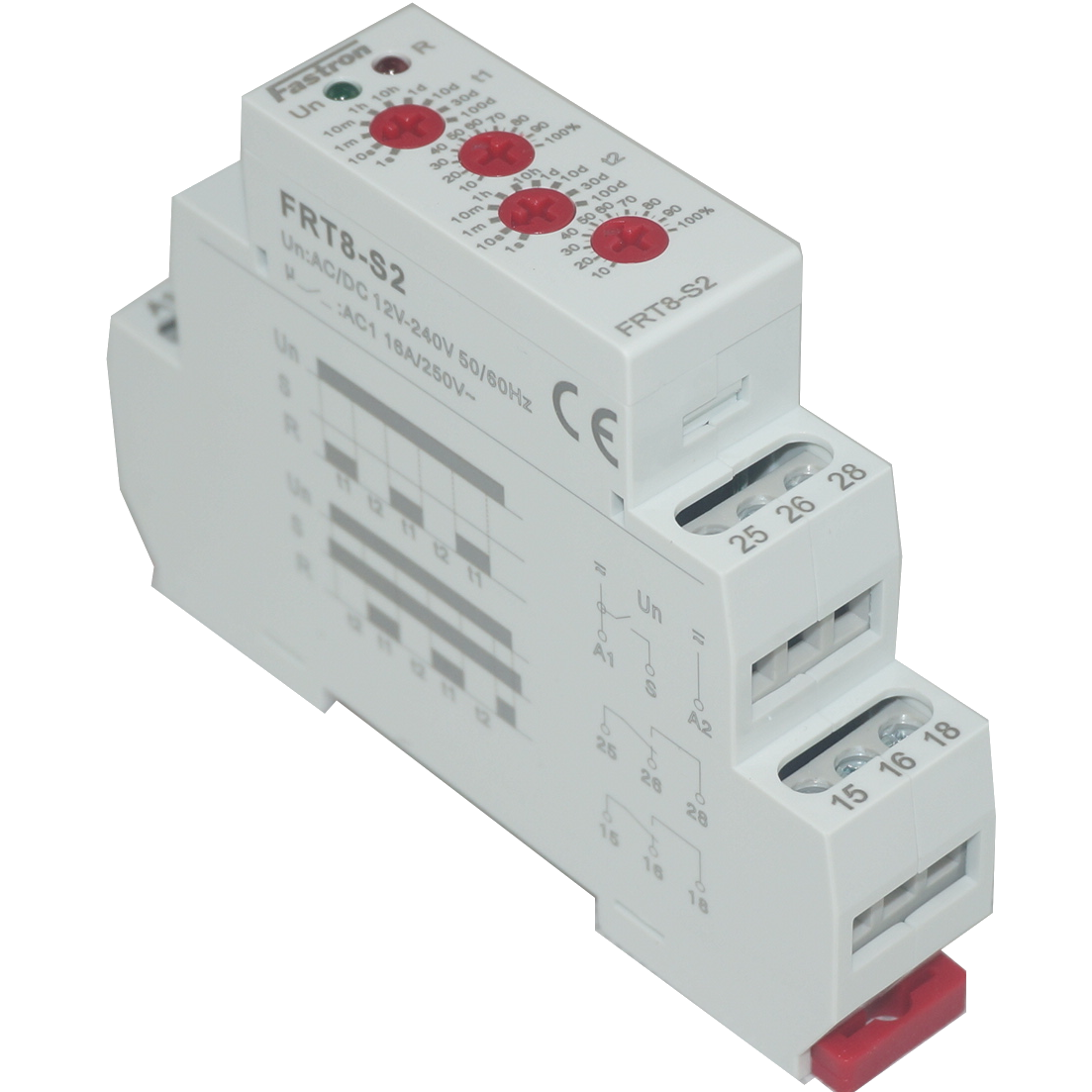 FRT8-S2/W240, Asymmetric T1-T2 Timer 12-240 V AC/DC, 0.1s - 100 Days, 2 x SPDT 16 Amp, Can Replace Crouzet 88826155, 88827155 FRT8-S2/W240, Asymmetric T1-T2 Timer 12-240 V AC/DC, 0.1s - 100 Days, 2 x SPDT 16 Amp, Can Replace Crouzet 88826155, 88827155