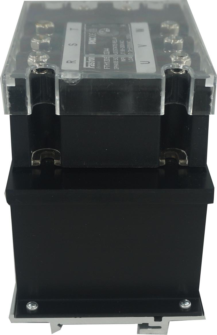 HS103DR + FTH6053ZD3, Three Phase Solid State Relay 4-32VDC Control, 3 x 21Amp, 48-530VAC Load, LED Status Indicator, with IP20 Cover