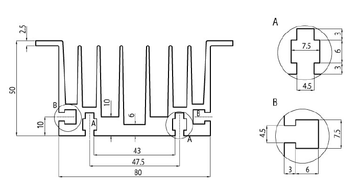 H71/110M, Heatsink for Single or Three Phase Solid State Relay, 3 x 13Amp or 1 x 35 Amp @ 50 Deg C
