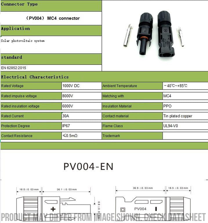 MC4 6mm 1000VDC 35Amp, MC4 Solar Connector/Extender, 1000VDC 35 Amp, for 2-6mm Cable, TUV and CE Approved