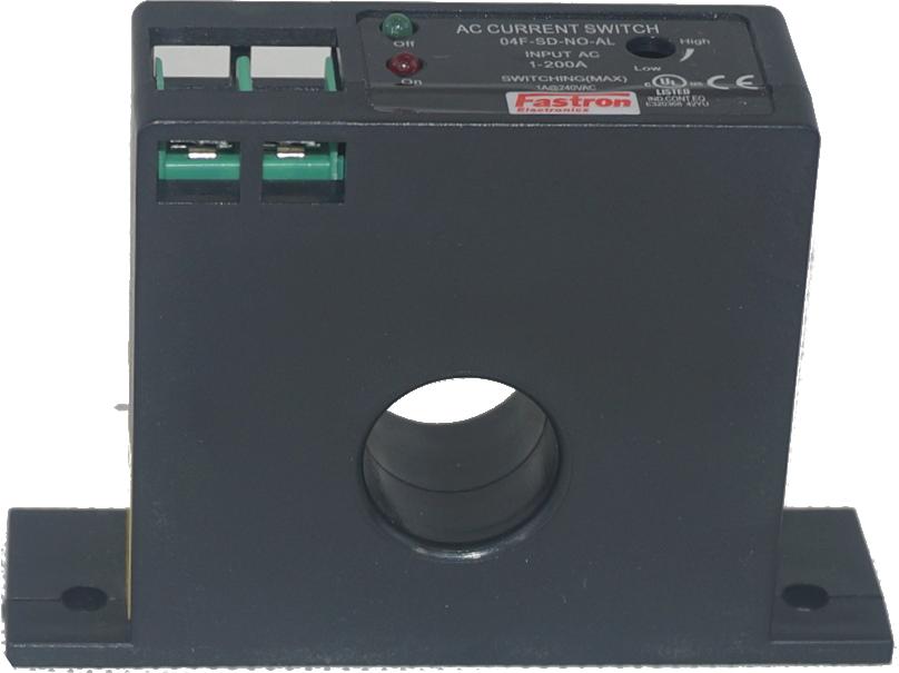 04F-SD-NO-AL, AC Current Switch, Range 1-200Amp Self Powered, 10% Accuracy, Minimum Threshold 0.5 +/-0.2Amp Average RMS Current Sensing, Normally Open Contacts, 1Amp @ 240VAC Adjustable Trip