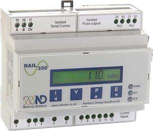 Power Rail 350-M2, kWh Meter, 3 Phase, DIN Rail, 240VAC aux, Class 1, 5Amp input, w/ pulse output, Power quality measurements-kWh Meter-Northern Design Electronics Ltd-Fastron Electronics Store